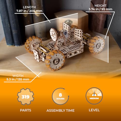 UGEARS NASA Lunar Rover Model Kit - 3D Wooden Mechanical Puzzles for Adults to Build - Space Gifts for Teen - NASA Official Space Model Kits