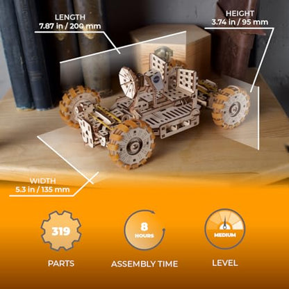UGEARS NASA Lunar Rover Model Kit - 3D Wooden Mechanical Puzzles for Adults to Build - Space Gifts for Teen - NASA Official Space Model Kits