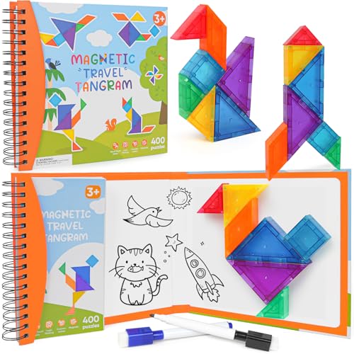 3D Magnetic Travel Tangram Puzzle, STEM Brain Teasers Toy for Kids&Adults