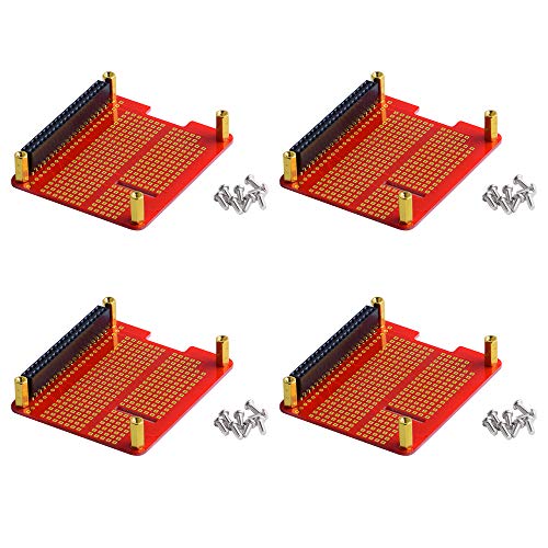 GeeekPi 4X Prototype Breakout DIY Breadboard PCB Shield Board Kit for Raspberry Pi 4 3 2 B+ A+ (Red) - color: Red