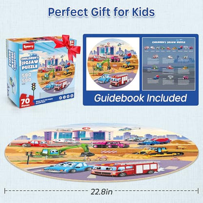 SYNARRY Transportation Floor Puzzle for Kids Ages 3-5, Large 70-Piece - style: Vehicle
