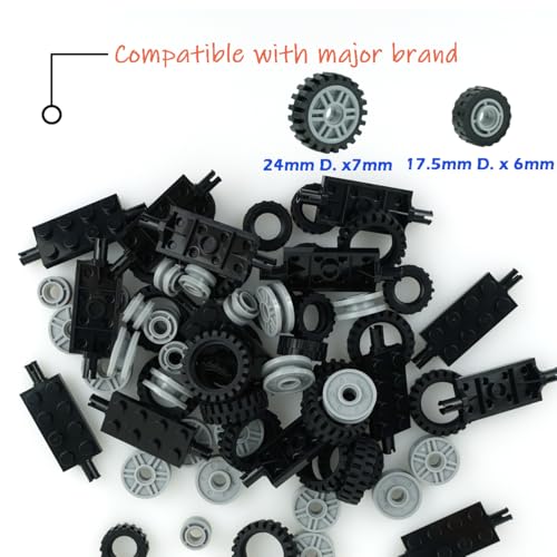 City Wheels and Axles Set Building Block Tires Car Parts Brick Accessories - color: Black and Grey