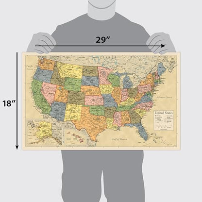 2 Pack - Laminated World Map & US Map Poster Set - Wall Chart Map of the World & United States - Made in the USA [Yellow] - color: Yellow