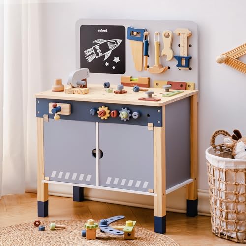 ROBUD Wooden Toy Workbench, Large Kid's Wooden Play Tool