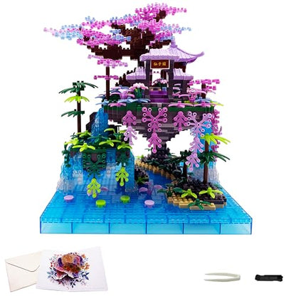 2588 PCS Cherry Blossom Bonsai Tree Building Block Sets for Adults Teens，Chinese Moon Palace Architecture Model，Micro Mini Japanese Sakura Tree House Building Kit，Creative Gift for Kids 14+