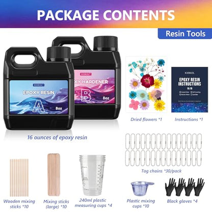 KISREL Epoxy Resin Kit 16OZ with Keychain Earring Molds, Tools for Beginner - size: 16oz Key Chain Kit