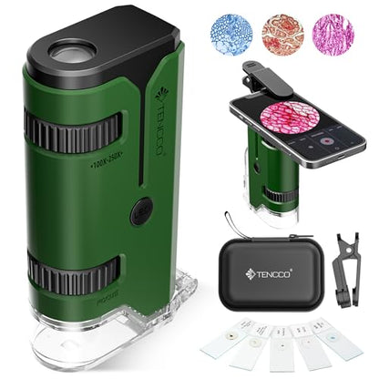 100x-250x Pocket Microscope for Kids Adults, Protable Handheld Miniscope, Mini Microscope Kit for Kids Adults Home School Lab Biology Science Education, Green - color: Green