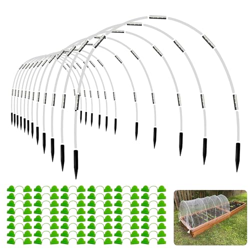 Garden Hoops for Raised Beds- Rust Free Fiberglass Frame Plant Hoops with Support Bases -Greenhouse Hoops Grow Tunnel , 72pcs，Vanilla - style: Vanilla-72pcs