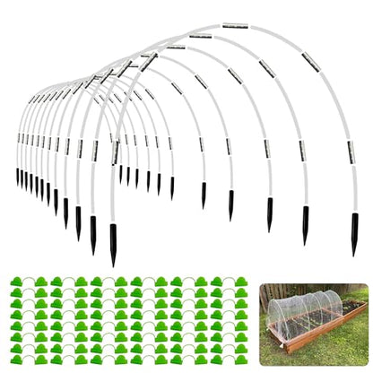 Garden Hoops for Raised Beds- Rust Free Fiberglass Frame Plant Hoops with Support Bases -Greenhouse Hoops Grow Tunnel , 72pcs，Vanilla - style: Vanilla-72pcs