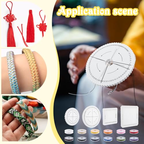 FINGERINSPIRE 4 Pcs Kumihimo Disk Bracelet Making Tools Round Square Friendship Bracelet Disc with 12 Rolls 12 Colors Nylon Thread DIY Bracelet Loom Weaving Board for Beading Bracelets Weaving Kit DIY