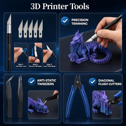 46-Piece 3D Printer Accessories, 3D Printer Tool Kit for Cleaning & Removal