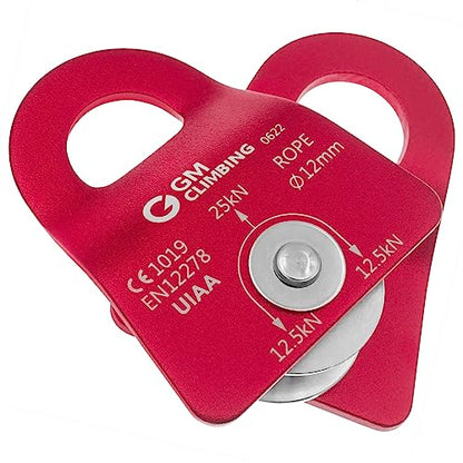 GM CLIMBING Micro Prusik Minding Pulley 25kN CE UIAA Certified 12mm Single Pulley Mobile Side Plates for Arborist Rigging Climbing Rescue - color: Pack of 2 | Red
