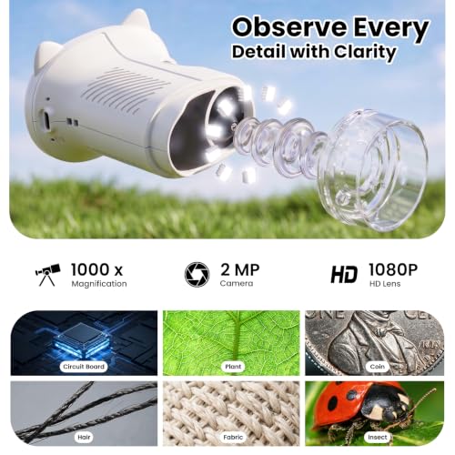 Alotwan Handheld Kids Microscope, Digital 1000X Miniscope, HD 2.4" Screen - color: White