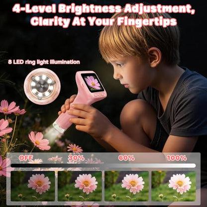Kids Microscope, 1000X with 3.0" Large IPS Screen (Pink) - color: Pink