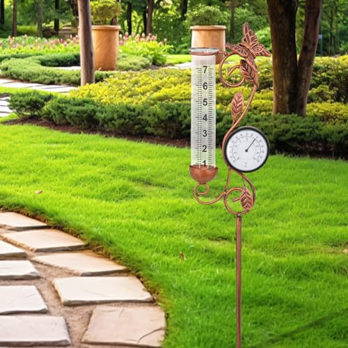 36.5in Butterfly Rain Gauge Thermometer Bronze Metal Garden Stake Decor - color: Bronze Butterfly
