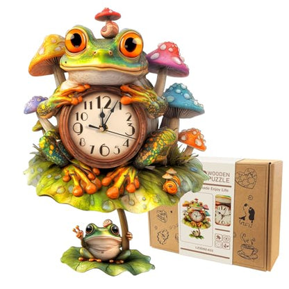 3D Wooden Puzzle for Adults - Frog Mushroom Clock - color: Frog Mushroom Clock
