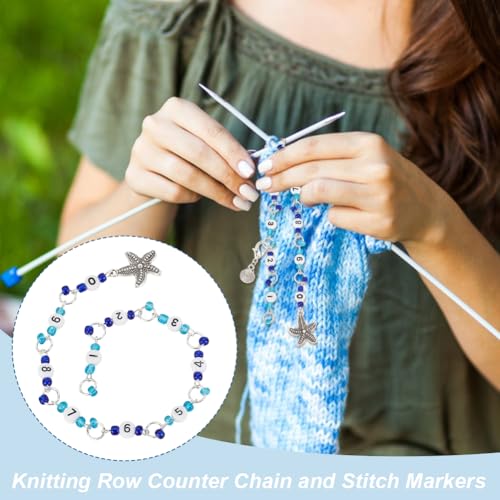 AHANDMAKER 2 Sets Row Counter Chains Set Number 0~9 Knitting with Alloy Pendants Number Beads Acrylic Stitch Markers for Knitting Crochet Tracking Project Progress