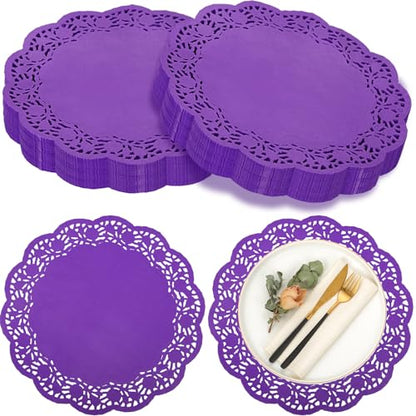 Yexiya 200 Pcs Lace Paper Doilies 14 Inch Round Foil Placemats, Purple - color: Purple