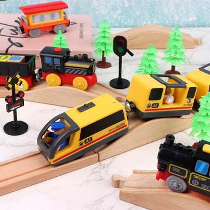 4PCS Wooden Train Track Expansion Packs - Rollings Hills Ascending Track Pieces, Bridge, Pier, Railway Accessories Compatible with Most Toy Train Railroads