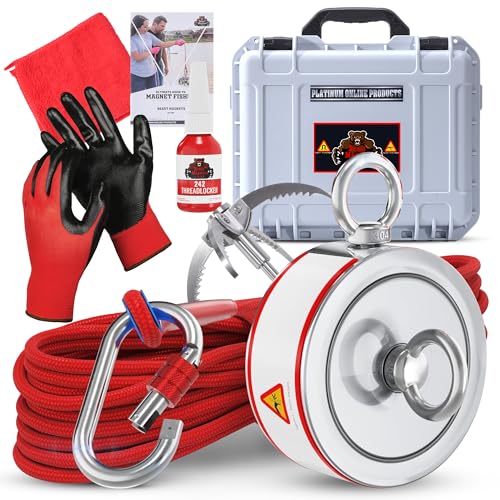3600LB’s Complete Magnet Fishing Kit | Double Sided Fishing Magnet Kit with Case | Includes Strong Neodymium N52 Magnets, Durable 65ft Rope, Carabiner, Gloves, Grappling Hook & Carry Case - size: 3600 LB Double Sided Magnet Kit