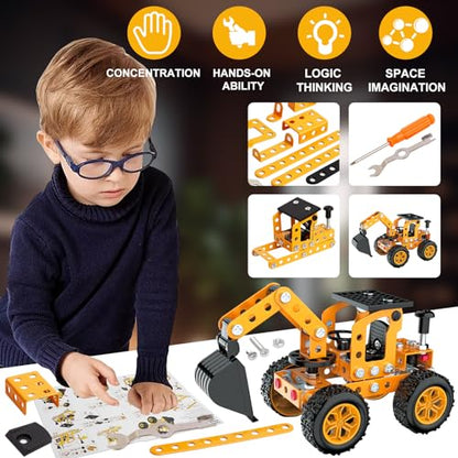 Construction Kits Stem Metal 3D Puzzle Machine Vehicle Model Car Construction Set Toy Parent-Child Interaction Play Sets Gifts for Children Age 4-16 Years - style: construction vehicle