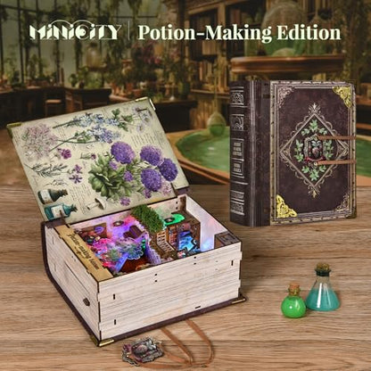 MiniCity Potion-Making Book Nook Kit, 3D Wooden Bookshelf Puzzle with LED - color: Potion-making Edition