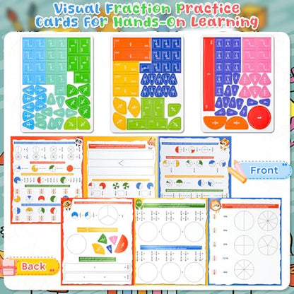 Meetory Magnetic Fraction Playbook - Magnetic Fraction Demonstration Book, Montessori Math Manipulatives Kit, Homeschool Classroom Fraction Puzzles and Games - color: Three-fold Pterosaur + Cards