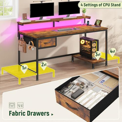 DurayLoly 39.3" Office Desk with Power Outlet & Fabric Drawer,Rustic Brown - color: Rustic Brown, size: 39.3 IN