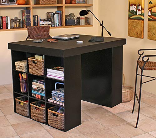 Venture Horizon Project Center Desk with Two 9-Cubby Bookcase Sides (Black) - color: Black
