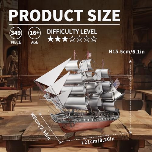 Piececool 3D Metal Puzzles, USS Constitution Sailing Boat Models for Adults Sailing Frigate Warship Sailboat Ship Model Building Kits Hobby Crafts for Adults Creative Gift Ideas Birthday Christmas - style: USS Constitution