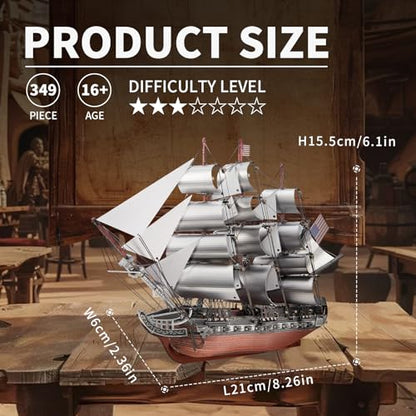 Piececool 3D Metal Puzzles, USS Constitution Sailing Boat Models for Adults Sailing Frigate Warship Sailboat Ship Model Building Kits Hobby Crafts for Adults Creative Gift Ideas Birthday Christmas - style: USS Constitution