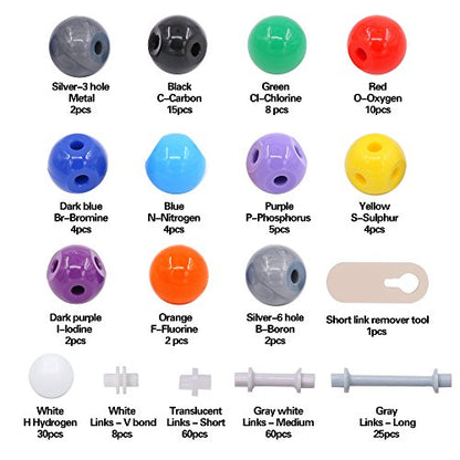 Swpeet 240 Pcs Organic Chemistry Molecular Model Student and Teacher Kit, Chemistry Molecular Model Student and Teacher Set - 86 Atoms & 153 Bonds & 1 Short Link Remover Tool - style: 240 Pieces Molecular Model Kit