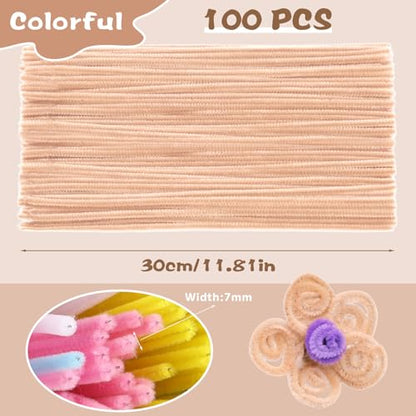100 PCS Pipe Cleaners Craft, Light Brown Pipe Cleaners Bulk, Chenille Stem - color: Beige