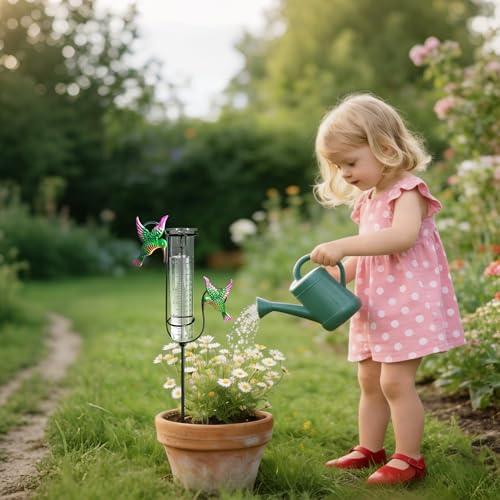 Rain Gauge Outdoor with Thermometer, Accurate & Easy to Read - color: Hummingbird