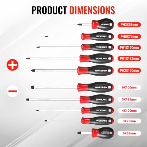 WORKPRO 10-Piece Magnetic Screwdriver Set with Pouch, Red - color: Red