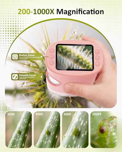 1000X Handheld Digital Microscope for Kids: Pocket Microscope for Stem Toy - color: Pink