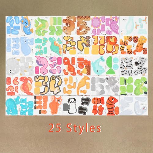 CCINEE 25 Pcs Educational 3D Cartoon Puzzles for Kids,3D Animal Learning Educational Paper Puzzle Game for DIY Crafts Gifts - style: Animal