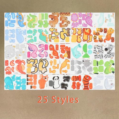 CCINEE 25 Pcs Educational 3D Cartoon Puzzles for Kids,3D Animal Learning Educational Paper Puzzle Game for DIY Crafts Gifts - style: Animal
