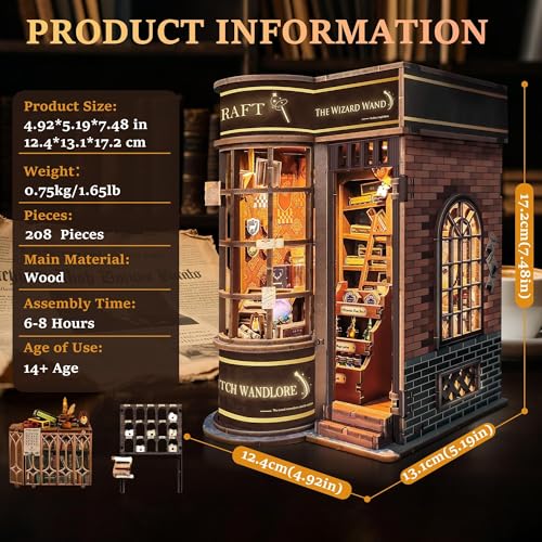 SUNNINO Book Nook Kit DIY Miniature Magic Wand Shop Dollhouse for Adults - color: Wand Shop Brown
