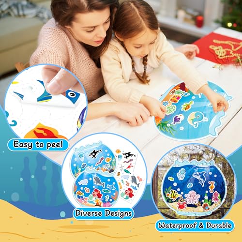 LINAYE 24 Sheets Ocean Stickers with Under The Sea Scenes, Make Your Own Sea Life Animal Fish Stickers, Ocean Summer Crafts Activities for Kids - style: Ocean 24 Sheets