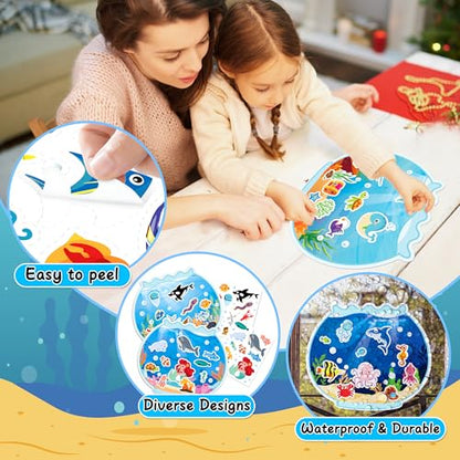 LINAYE 24 Sheets Ocean Stickers with Under The Sea Scenes, Make Your Own Sea Life Animal Fish Stickers, Ocean Summer Crafts Activities for Kids - style: Ocean 24 Sheets