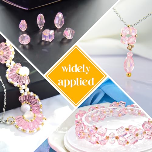 1500 Pcs Crystal Glass Beads for Jewelry Making – 12 Styles Bicone, Rondelle, Cube, Teardrop & 3mm Spacer Beads, DIY Bracelet Necklace Earring Craft Kit with Organizer Box(Pink) - color: Pink