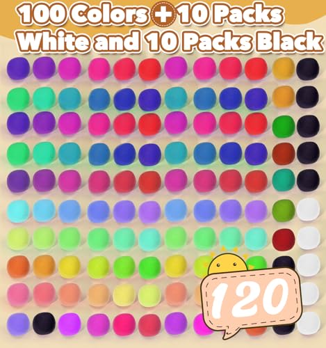 Air Dry Clay for Kids 120 Packs Air Foam Clay, 100 Customized Colors, More White and Black Magic Clay, Non-Sticky Soft and Super Light Clay with Sculpting Tools, Guide, 3 Age+ - color: 100 color