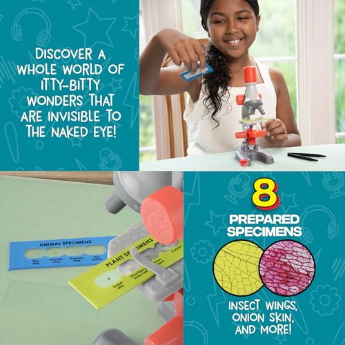 Wow in The World Kids’ Microscope & Biology Kit, Up to 720x Magnification, LED Illumination, Prepared & Blank Slides, Companion Audio Content, Beginner Science Gift for Ages 6+ by Thames & Kosmos