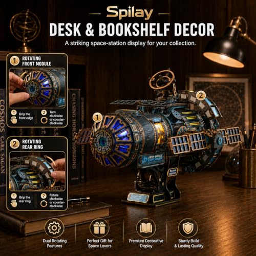 Spilay Mechanical 3D Wooden Puzzle for Adults, Wood Model Building Kit - color: Celestigon Station（black）
