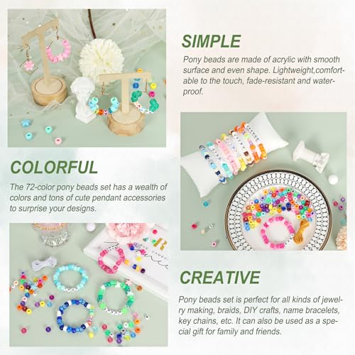 Quefe 72 Colors 4700pcs 9mm Pony Beads Bracelet Kit Kandi Bead - color: 72 colors