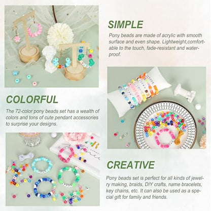 Quefe 72 Colors 4700pcs 9mm Pony Beads Bracelet Kit Kandi Bead - color: 72 colors