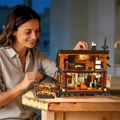 SATHIBI Wood Cabin Building Blocks Set for Adults,Forest Wooden House Building Toys with Light,Log Cabin Construction Kits,Home Decor Gifts for Adults and Teen 14+(1969Pcs)