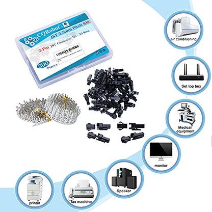 CQRobot JST SM 2.5 mm Pitch 2-Pin Electronic Connector IC Male Plugs, Female Sockets Housing and Male/Female T-Shaped Crimp Terminal Kit. 50 Sets/300 Pieces Wire-Wire Adapter Cable Assembly. - size: 2P, style: SM-N