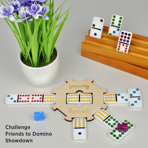Queensell Mexican Train Dominoes Set with Wooden Hub, Domino Tile Board Games - Double 12 Dominos Set for Family Game Night for Adults and Kids Ages 8 and up (Double 12) - size: Double 12